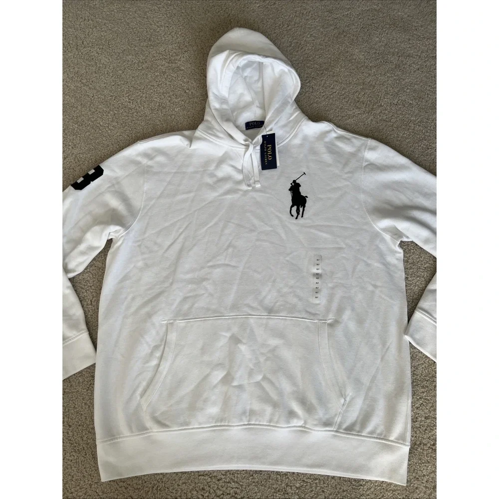 Polo Ralph Lauren Men Big Pony 3 Patch Hoodie White 2XLT